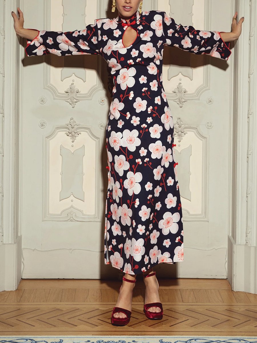 Cherry Blossom Print Maxi Dress