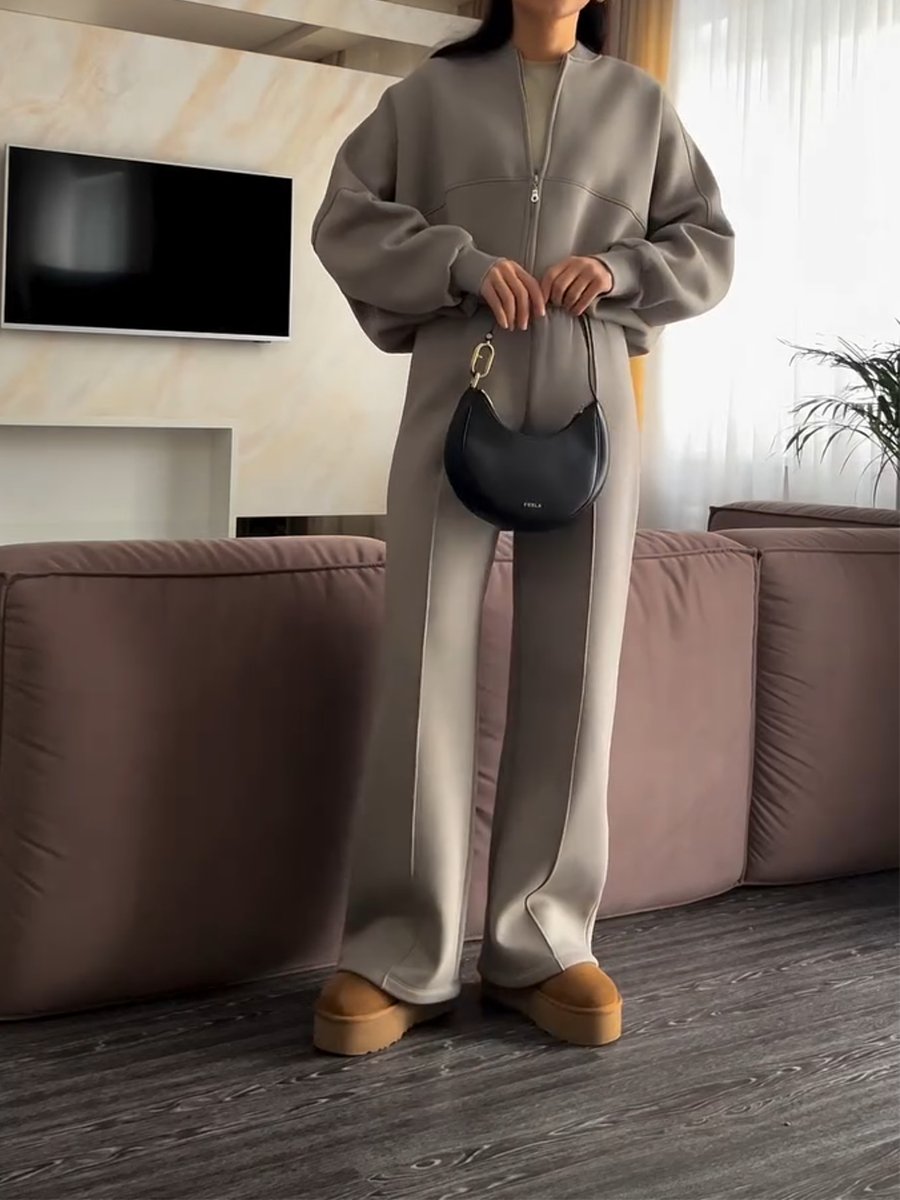 Solid Color Sweatshirt Casual Straight Leg Pants 2 Piece Set
