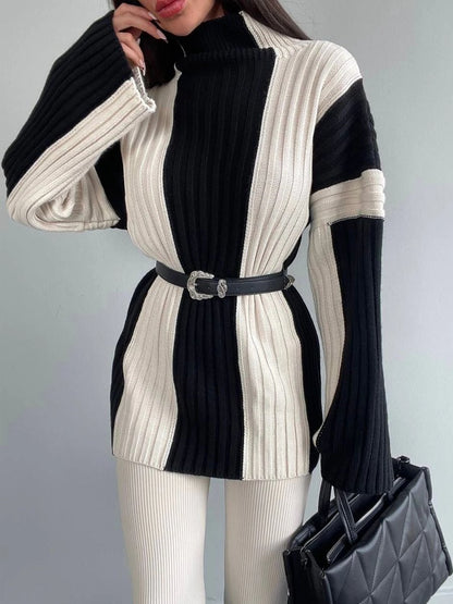 Wool Knit Color-blocked Oversize Sweater