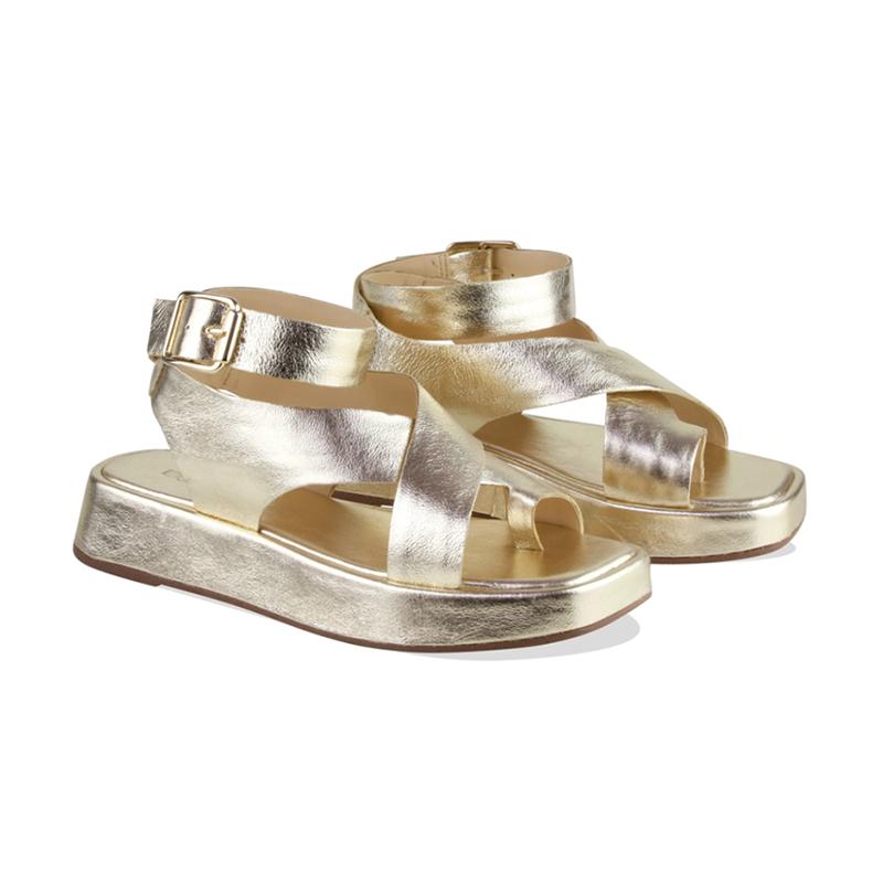 Gold Flat Low Heel Women's Sandals
