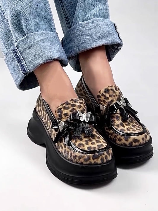 Leopard Print Women's Leather Loafers