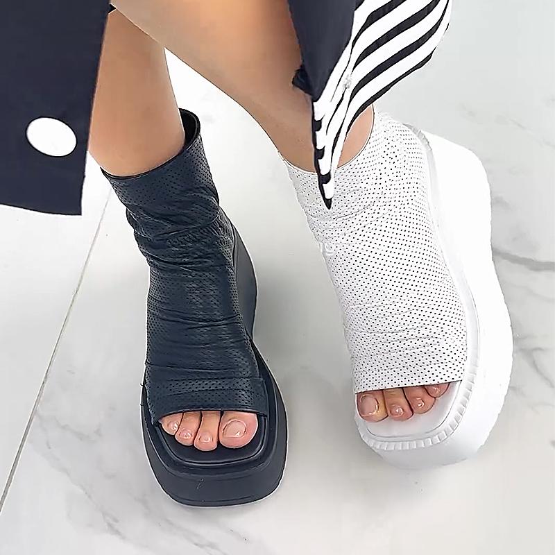 Women's Leather Hollow Out Muffin Bottom High Top Sandals