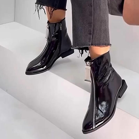 Women's Pointed Toe Zipper Leather Boots