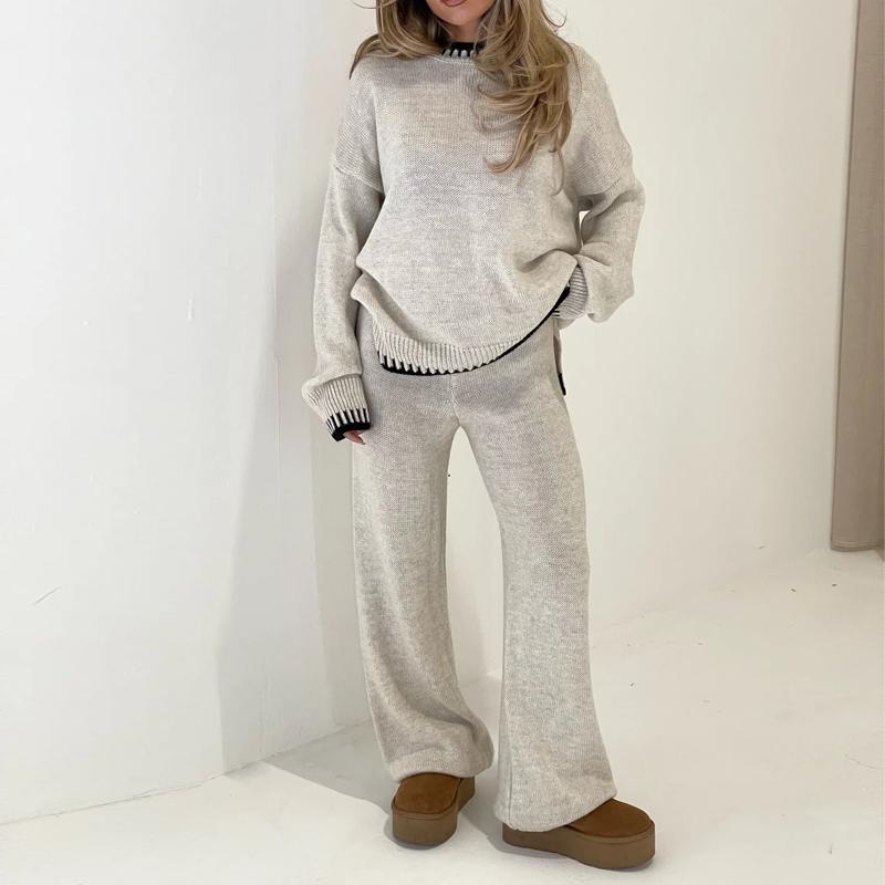 Knitted Contrast Jumper And Trouser Set