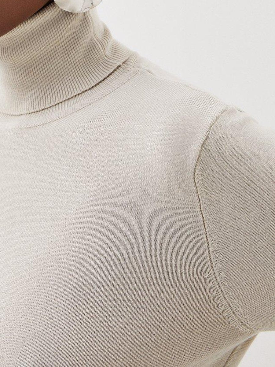 Viscose Blend Roll Neck Thumbhole Cuff Knit Jumper