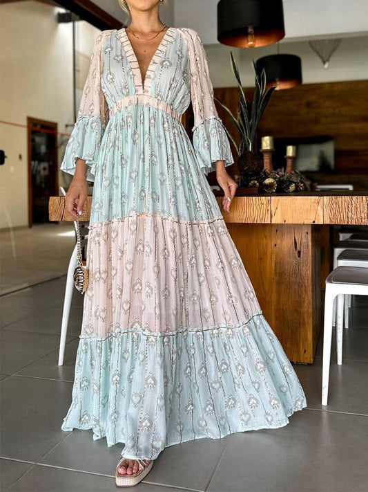 Romantic Boho Print Maxi Dress