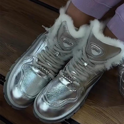 Silver Leather Women's Snow Boots