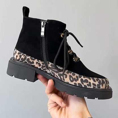 Women's Suede Leopard Print Martin Boots