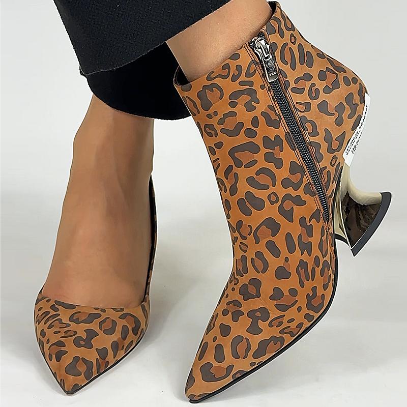 Suede Leopard Print Gold Heel Women's Casual Shoes