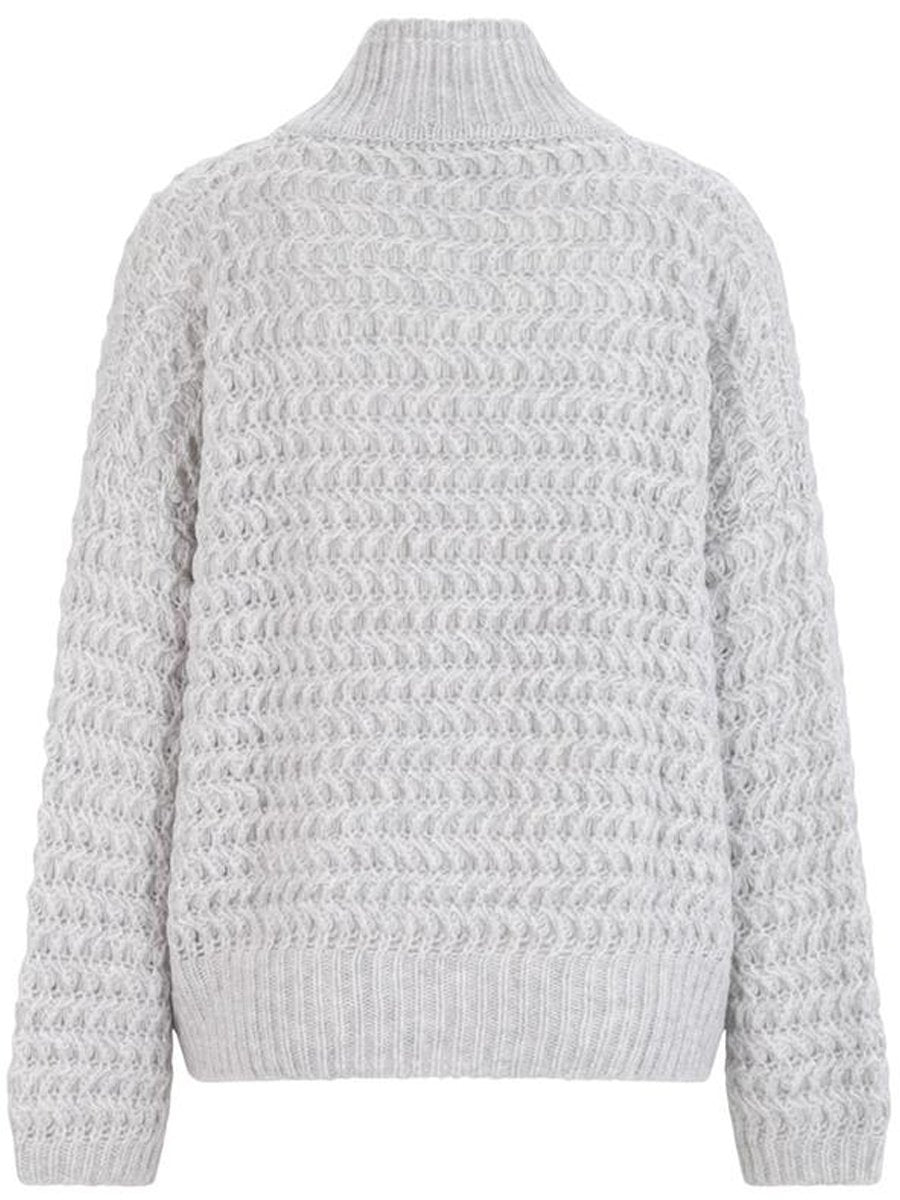 Boxy openwork knit cashmere blend jumper with stand-up collar