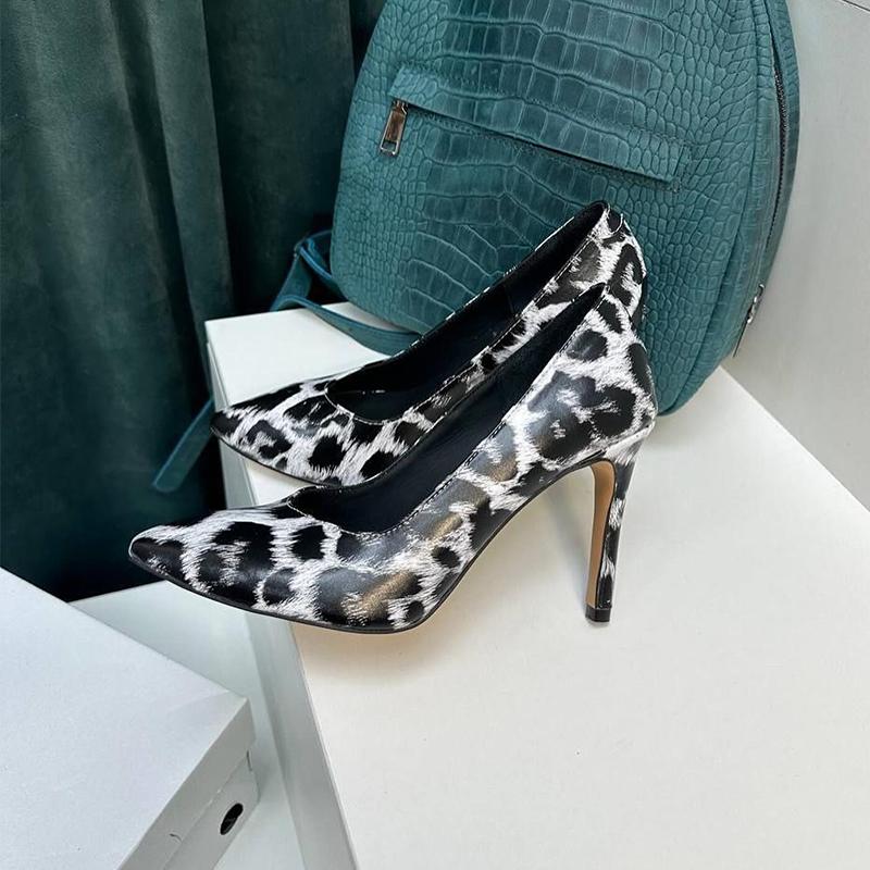 Women's White Leopard Print High Heels