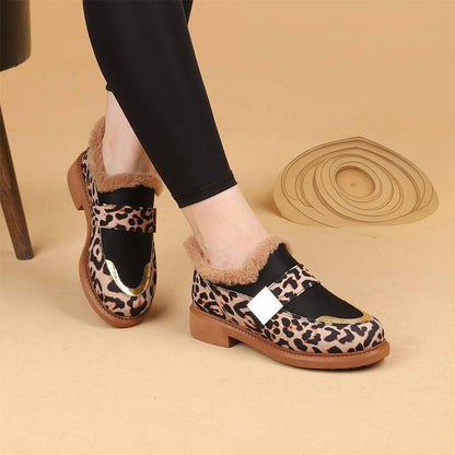 Leopard Print Suede Women's Plush Loafers