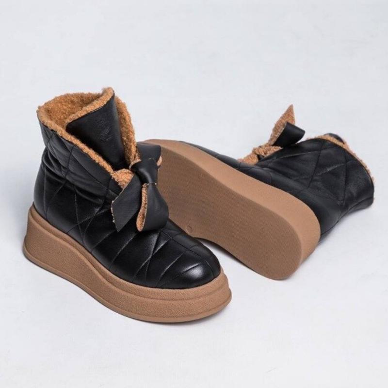 Women's Bow Leather Snow Boots