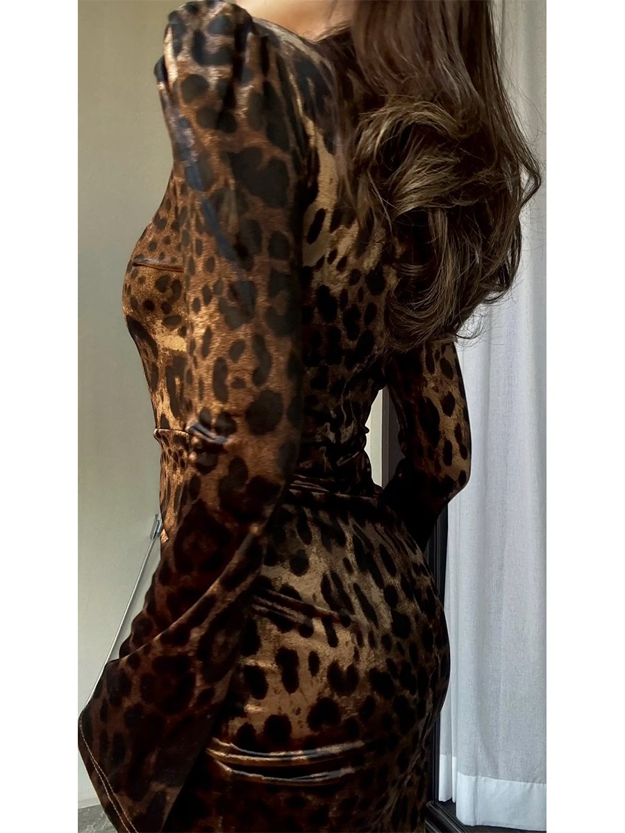 Brown Leopard Print Sexy Mini Dress