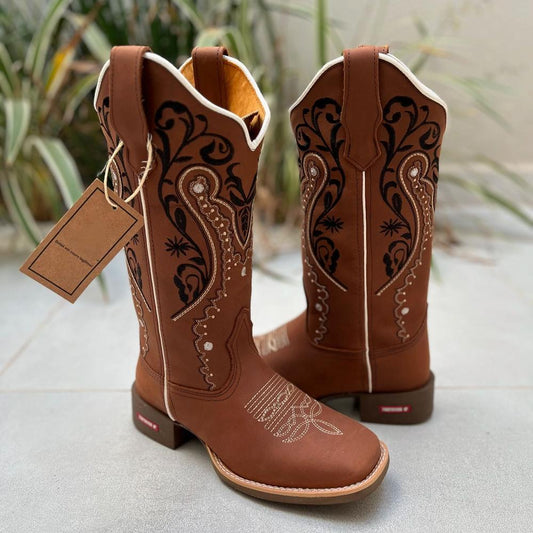 Genuine Leather Western Cowboy Boots Embroidered Knight Boots