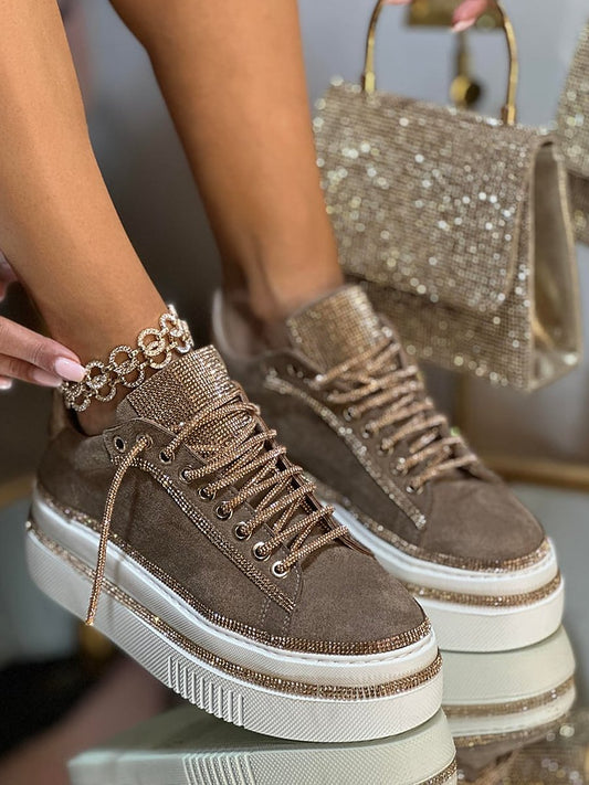 Women's Suede Rhinestone Sneakers