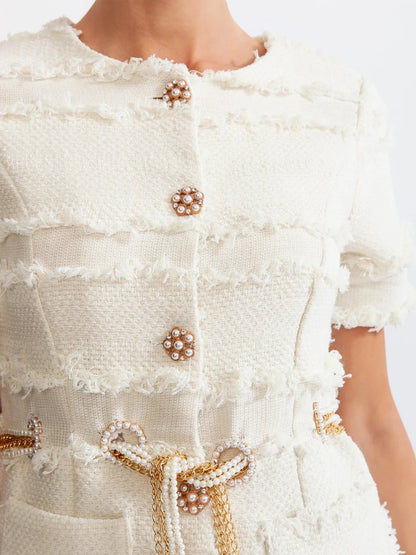 Pearl Chain Tweed Mini Dress