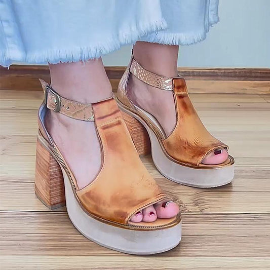 Women's Leather Vintage Handmade High Heeled Sandals