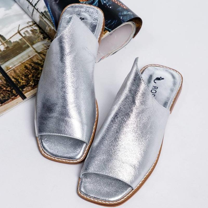 Asymmetric Leather Women's Flat Slippers