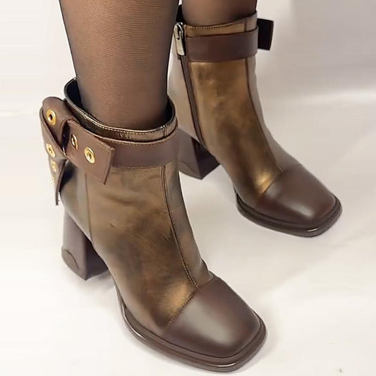 Vintage Bronze Leather Women's Boots