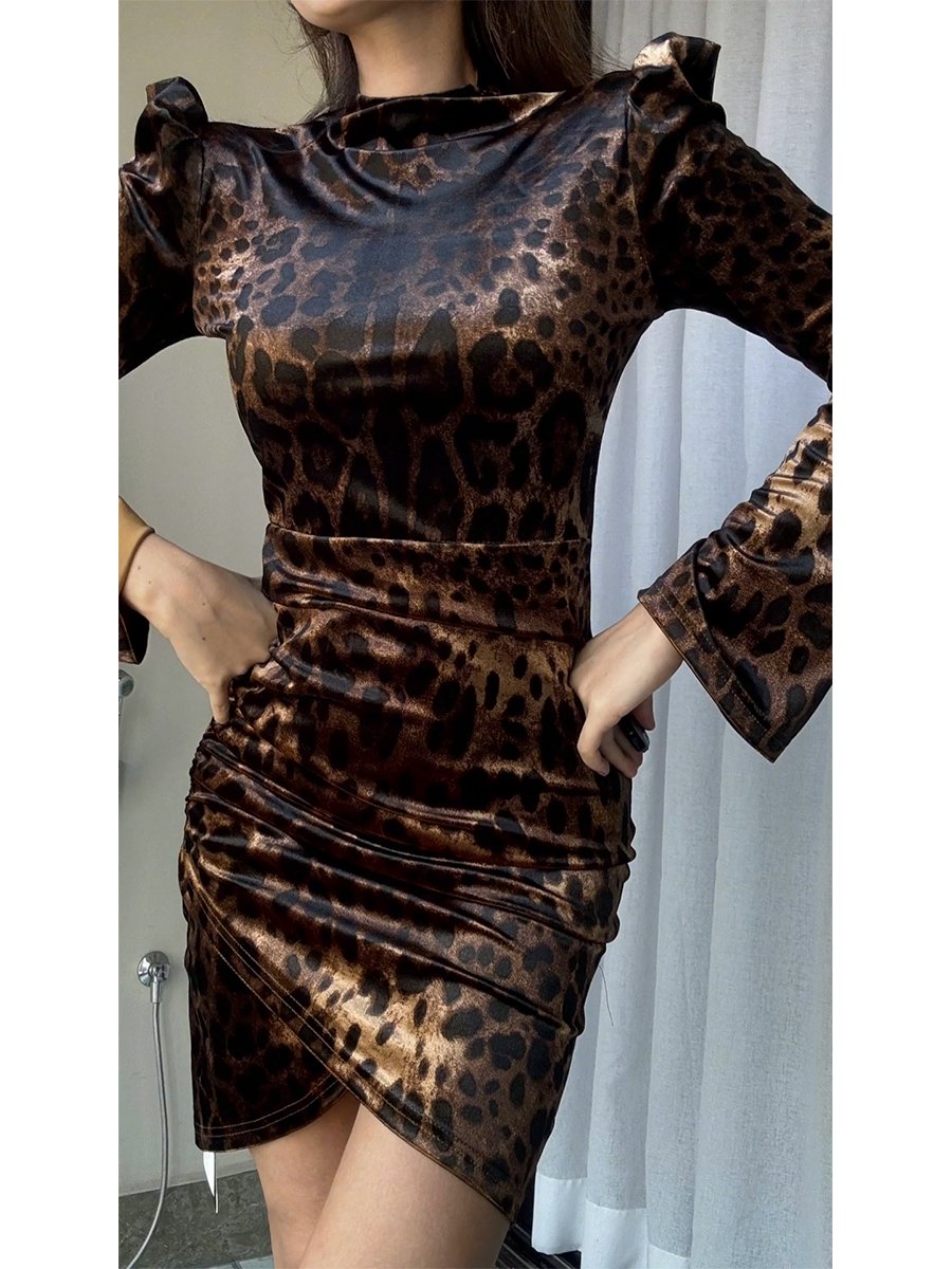 Brown Leopard Print Sexy Mini Dress