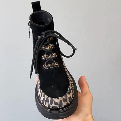 Women's Suede Leopard Print Martin Boots