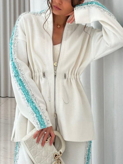 Women's Knitted Fabric Suit With Sequins And Handmade Details