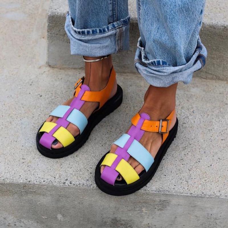 Women's Colorful Suede Woven Roman Sandals