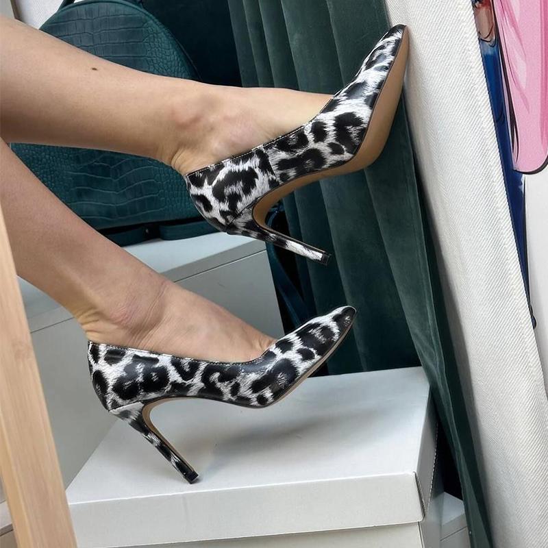 Women's White Leopard Print High Heels