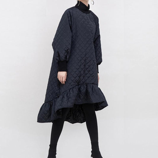 Black Cotton-padded Ruffles Dress  Autumn Winter Dress