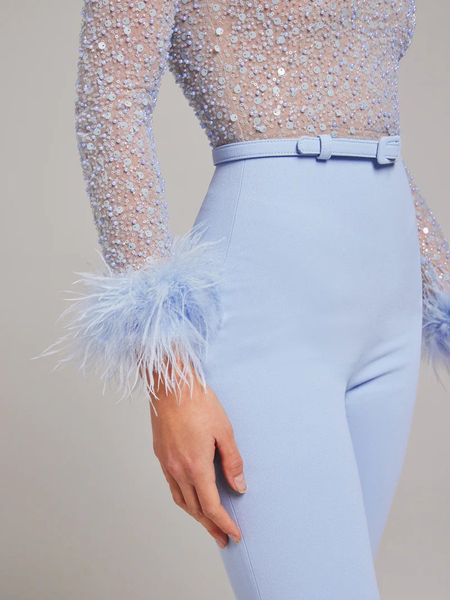 Feather Sequins Patchwork Sexy Jumpsuit