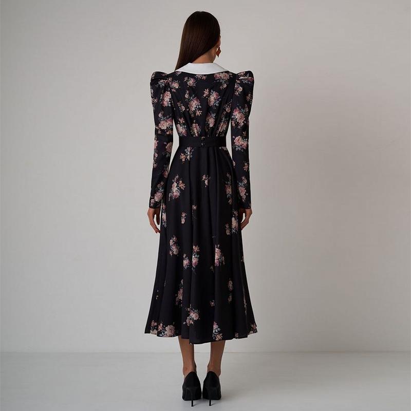 Romantic Large Neckline Midi Dress