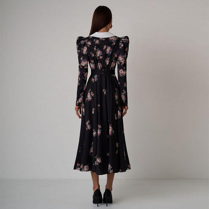 Romantic Large Neckline Midi Dress