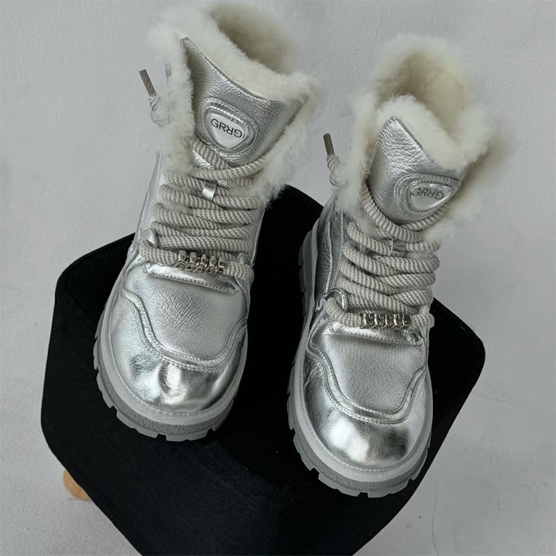 Silver Leather Women's Snow Boots