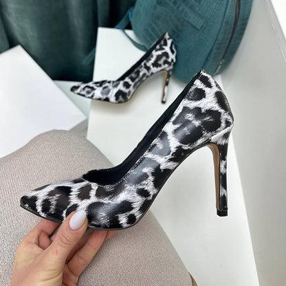 Women's White Leopard Print High Heels