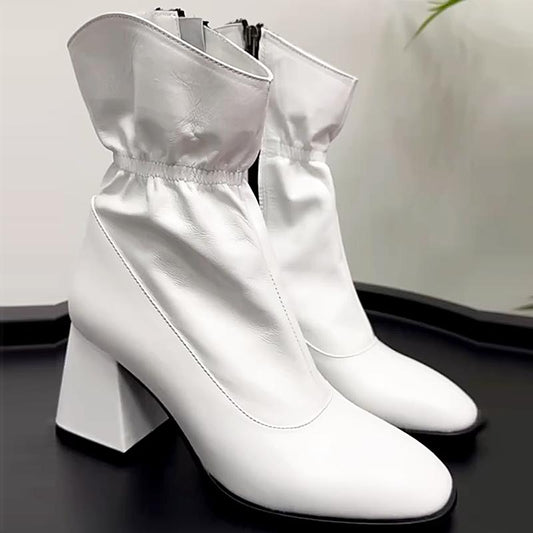 Chunky Heel Corseted Women's Leather Boots