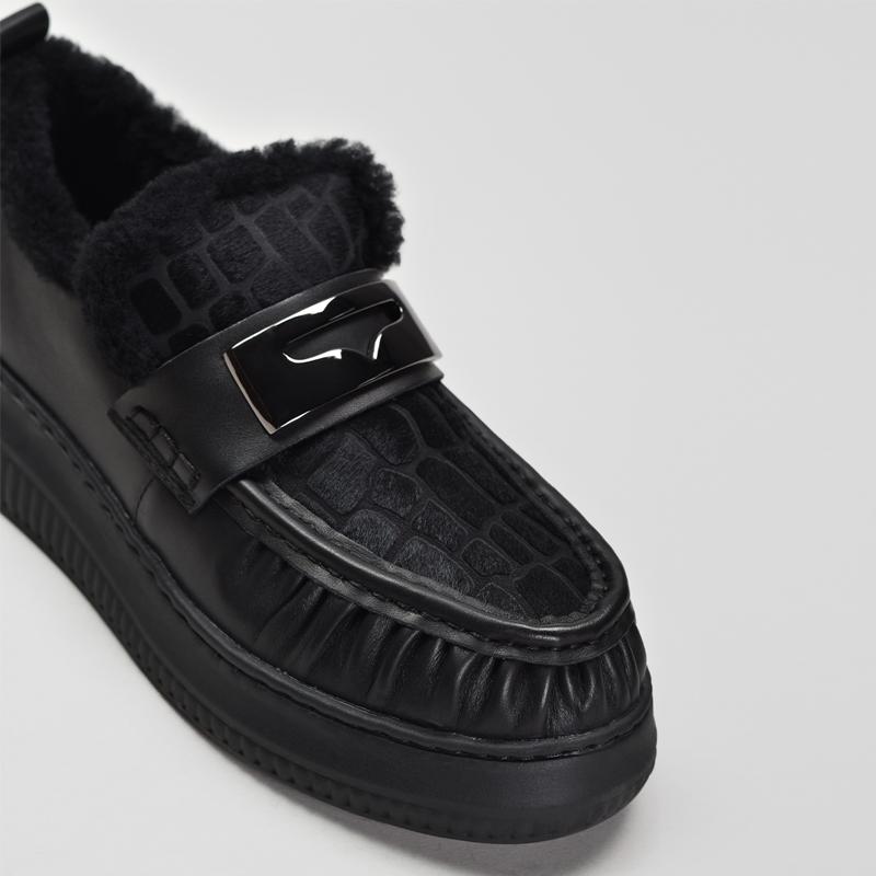 Women's Crocodile Print Wool Soft Sole Loafers