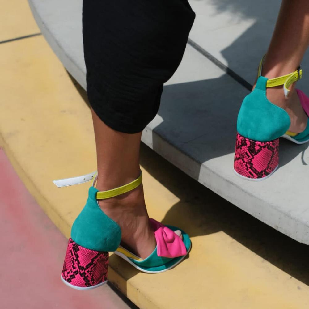 Women's Chic Block Heel Open Toe Leather Bow Sandals