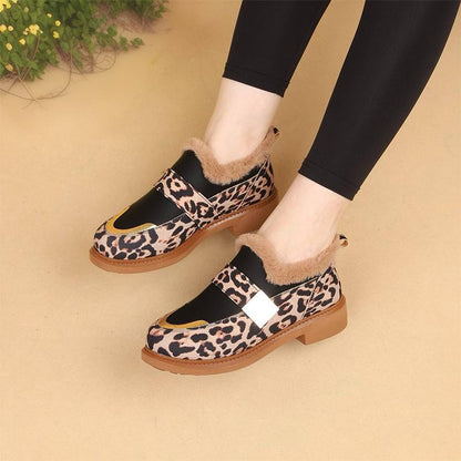 Leopard Print Suede Women's Plush Loafers