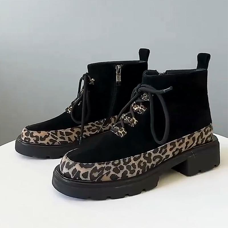 Women's Suede Leopard Print Martin Boots