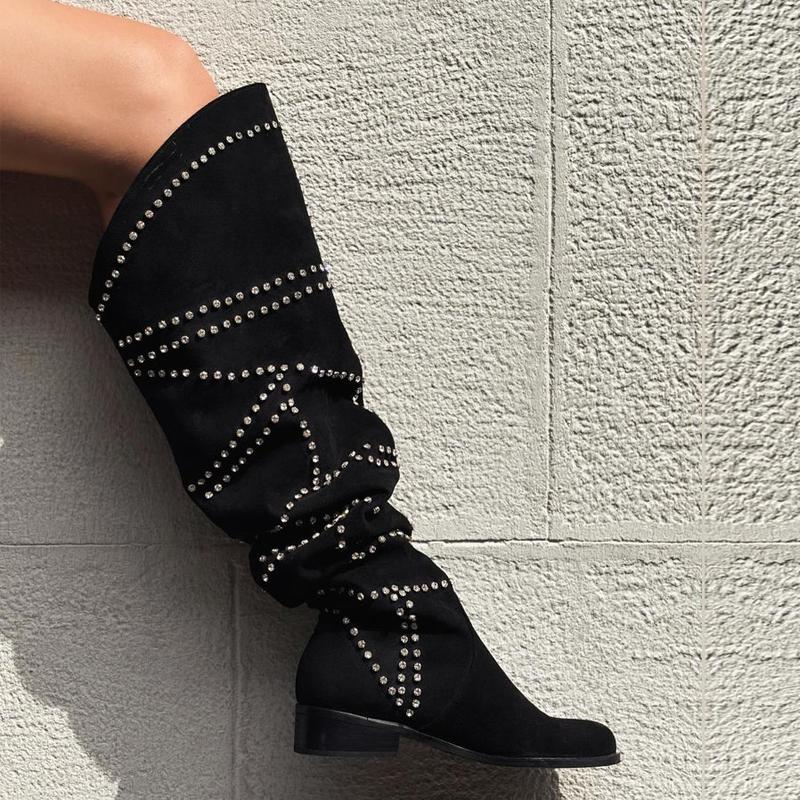 Suede Rhinestone Studded Women's Boots