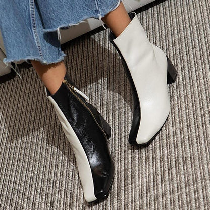 Women's Black&White Colorblock Ankle Boots