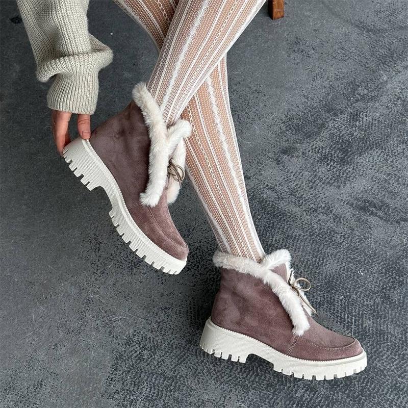 Women's Plush Lace-Up Suede Ankle Boots