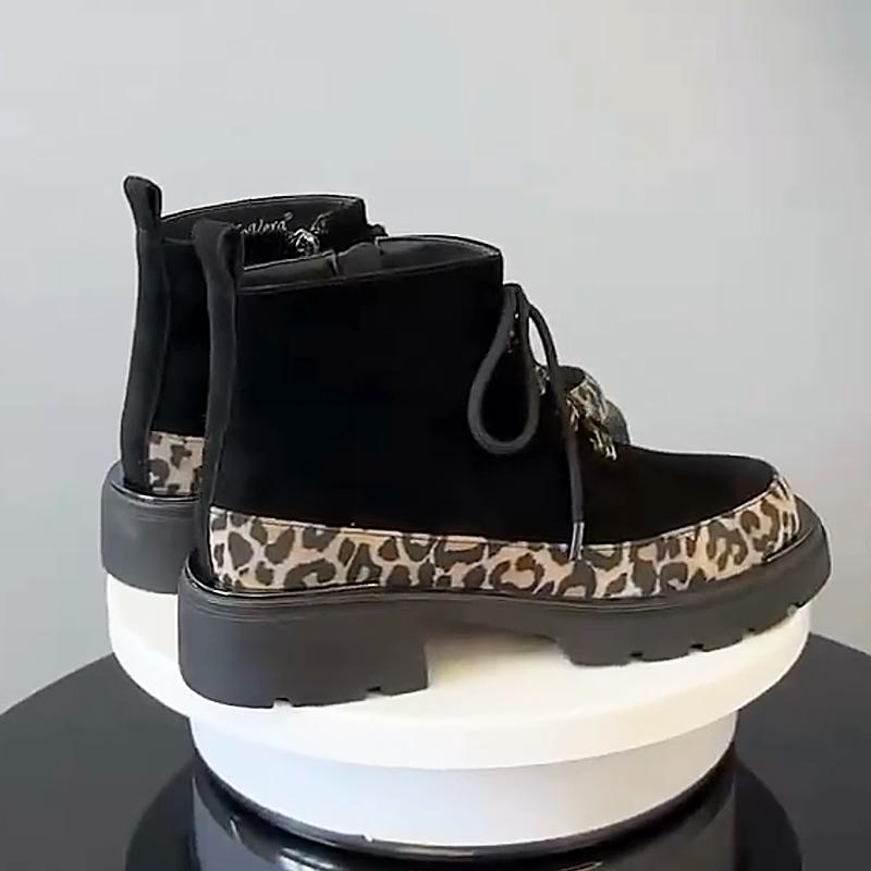 Women's Suede Leopard Print Martin Boots