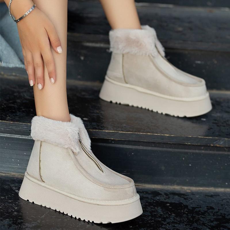 Women's Suede Zipper Plush Snow Boots