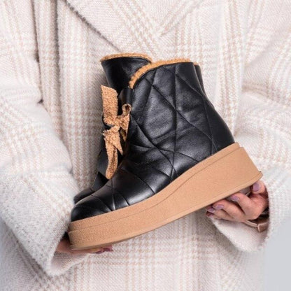 Women's Bow Leather Snow Boots