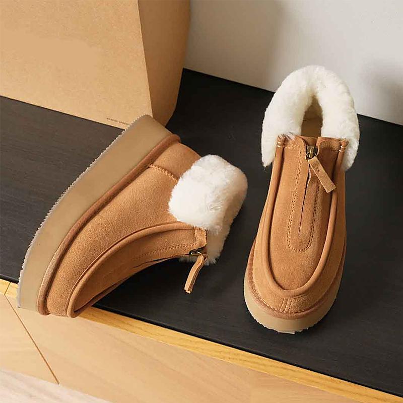 Women's Suede Zipper Plush Snow Boots