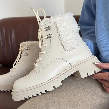 Women's White Wool Martin Boots