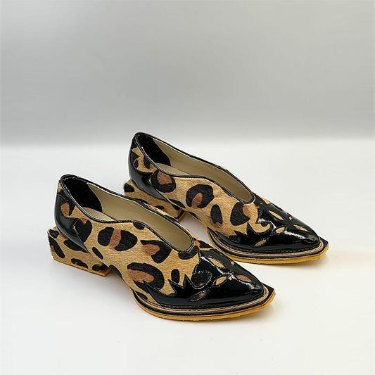 Women's Suede Leopard Print Pointed Toe Leather Shoes