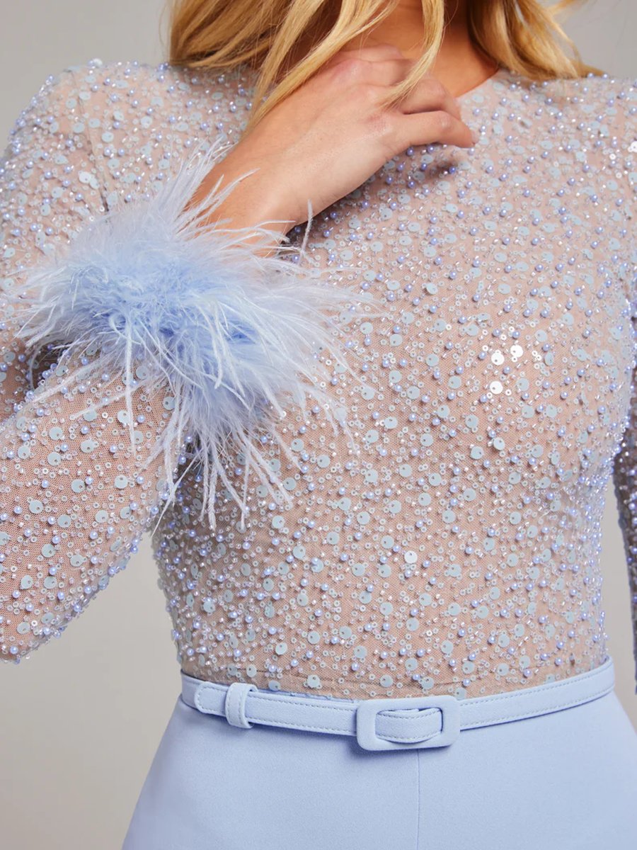 Feather Sequins Patchwork Sexy Jumpsuit